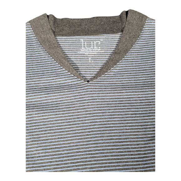 Lur Fashion For Change Gray Stripe‎ V-Neck Tunic Top Pockets Women's Size Large - Picture 5 of 13
